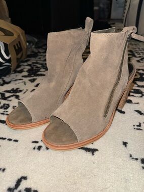Dolce Vita Taupe Suede Open-Toe Heeled Booties